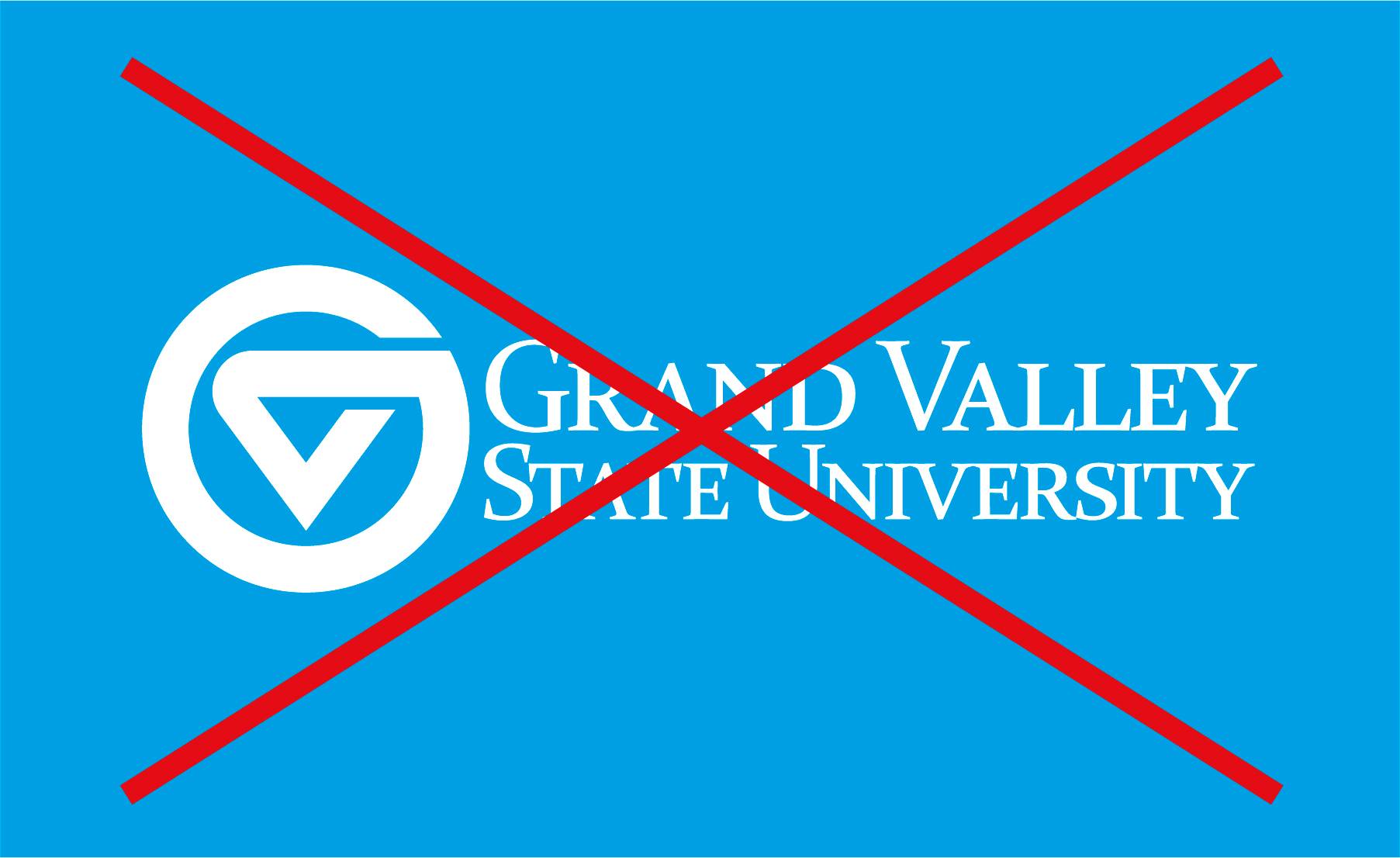 The circle-G logomark next to the words "Grand Valley State University" in a font that looks similar to the logotype artwork. A red X overlays the image.